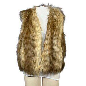 Moda International Womens Faux Fur Sleeveless Open Front Vest Jacket XL